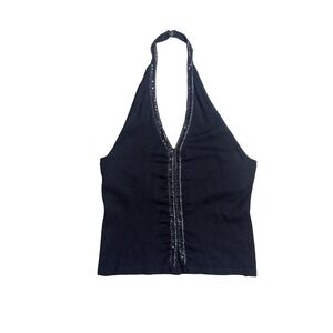 MMM Black Sequin Trim Halter Top